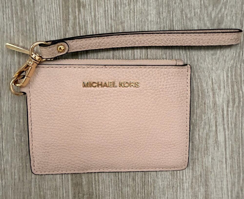 Michael Kors Jet Set Powder Pink Travel Small Leather Top Zip Coin Pouch ID